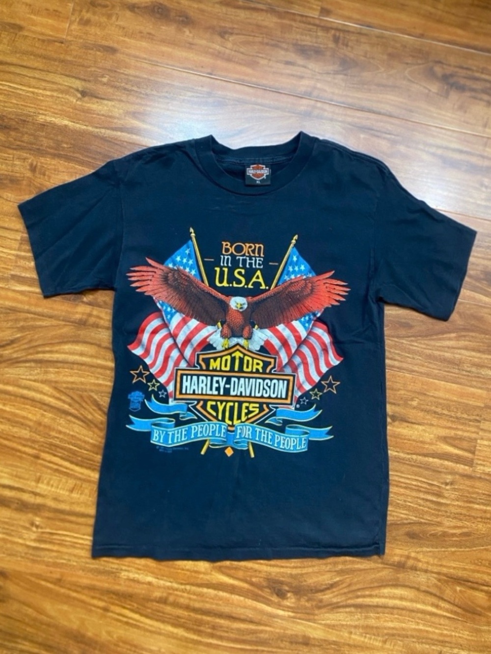 Harley Davidson Black Born in the USA Graphic T-Shirt XL Streetwear Motorcycle